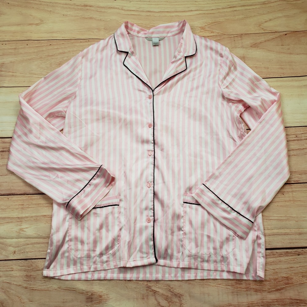 VINTAGE Victoria's Secret Pajama Top Womens Medium Sleep Shirt Pink Button Front